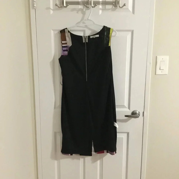 Cleo Petites Geometric Gray Purple Print Sheath Black Dress Sz 10 - Picture 5 of 11